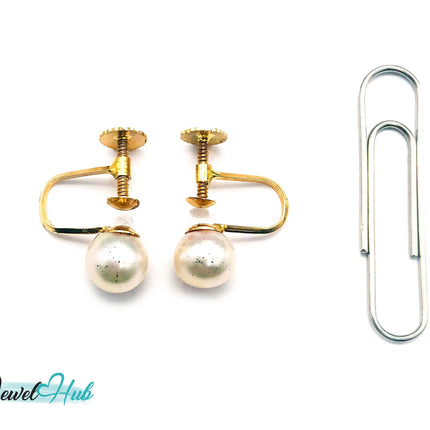 14k Solid Gold 7mm Cultured Pearl Clip-On Earrings – No Piercing Needed JH