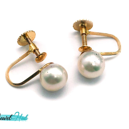 14k Solid Gold 7mm Cultured Pearl Clip-On Earrings – No Piercing Needed JH
