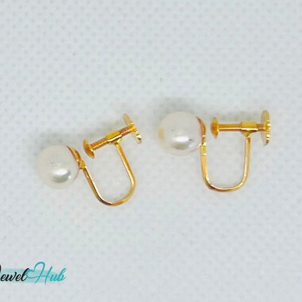 14k Solid Gold 7mm Cultured Pearl Clip-On Earrings – No Piercing Needed JH