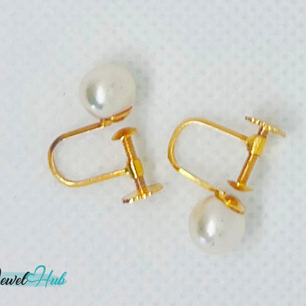 14k Solid Gold 7mm Cultured Pearl Clip-On Earrings – No Piercing Needed JH