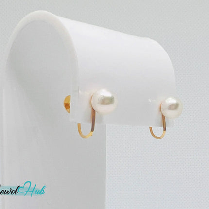 14k Solid Gold 7mm Cultured Pearl Clip-On Earrings – No Piercing Needed JH