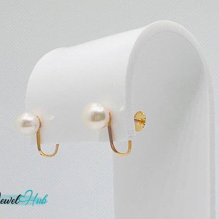 14k Solid Gold 7mm Cultured Pearl Clip-On Earrings – No Piercing Needed JH
