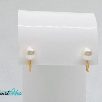14k Solid Gold 7mm Cultured Pearl Clip-On Earrings – No Piercing Needed JH