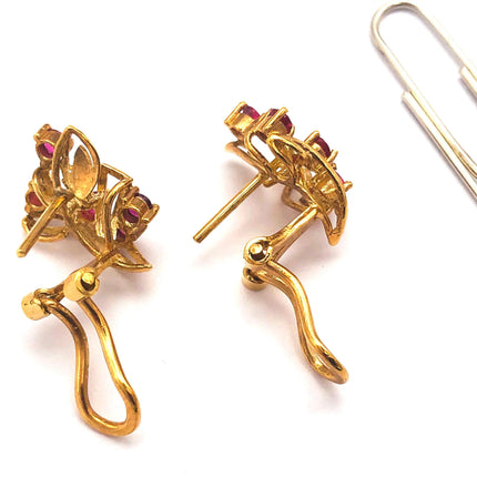 14k (585) Yellow Solid Gold Elegant Leaves with Flowery Shape x5 Ruby earrings JH