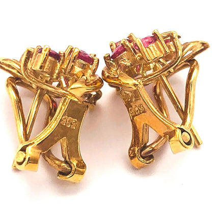 14k (585) Yellow Solid Gold Elegant Leaves with Flowery Shape x5 Ruby earrings JH