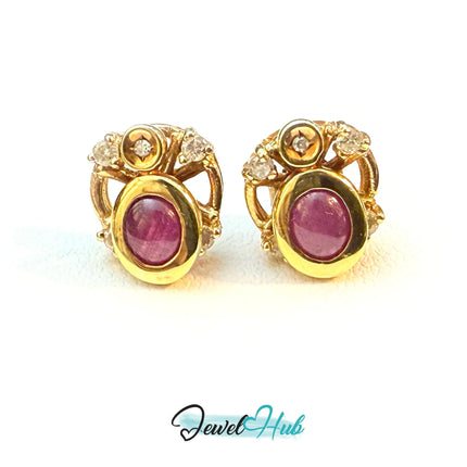 14k (585) Yellow Solid Gold Convertible Cabachon Ruby Earrings JH