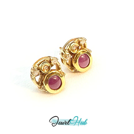 14k (585) Yellow Solid Gold Convertible Cabachon Ruby Earrings JH