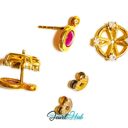 14k (585) Yellow Solid Gold Convertible Cabachon Ruby Earrings JH