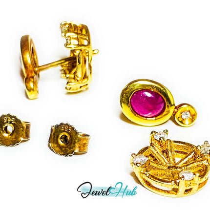 14k (585) Yellow Solid Gold Convertible Cabachon Ruby Earrings JH
