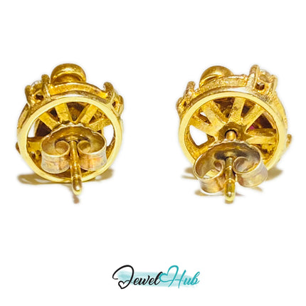 14k (585) Yellow Solid Gold Convertible Cabachon Ruby Earrings JH