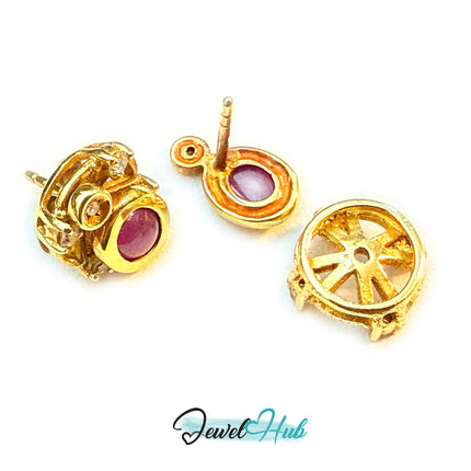 14k (585) Yellow Solid Gold Convertible Cabachon Ruby Earrings JH