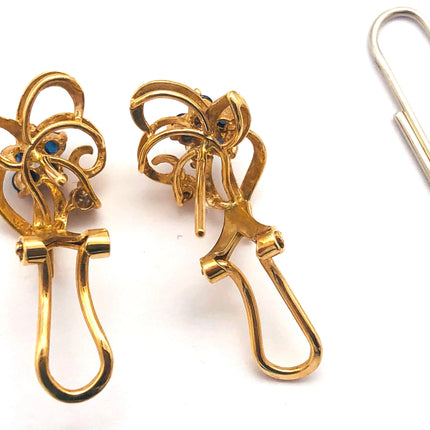 14k (585) Yellow Solid Gold Flowery Shape x5 Sapphire & Diamond earrings JH