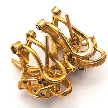 14k (585) Yellow Solid Gold Flowery Shape x5 Sapphire & Diamond earrings JH