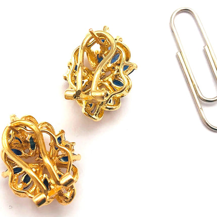 14k (585) Yellow Solid Gold x10 Sapphire & Diamond Exquisite design earrings - JewelHub