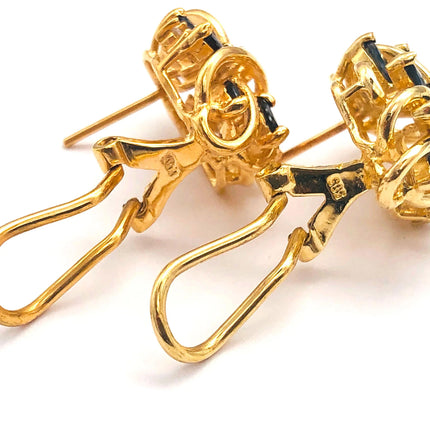 14k (585) Yellow Solid Gold x10 Sapphire & Diamond Exquisite design earrings - JewelHub