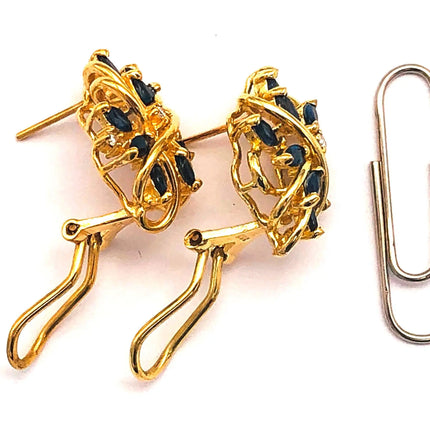 14k (585) Yellow Solid Gold x10 Sapphire & Diamond Exquisite design earrings - JewelHub