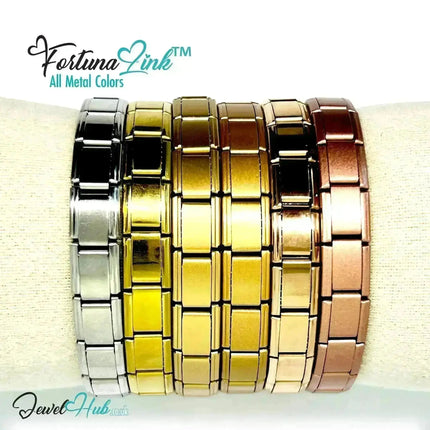 FortunaLink™ Modular Italian Bracelet – Gold Matte Finish, 18 Stainless Steel Links for Charm Stacking - JewelHub.co.uk