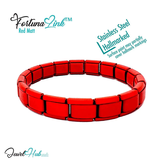 Red Matte Italian bracelet by the FortunaLink™ Tile Collection (18 links) - JewelHub.co.uk