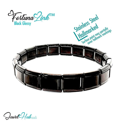 Black Glossy Italian bracelet by the FortunaLink™ Tile Collection (18 links) - JewelHub.co.uk