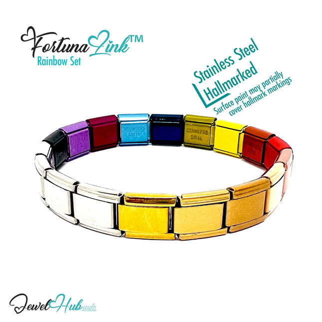 FortunaLink™ Rainbow Set – Modular Italian Bracelet in 9 Vibrant Colours - JewelHub.co.uk