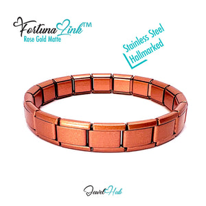 Stainless Steel Italian Charm Bracelet — Rose Gold Matte Tiles