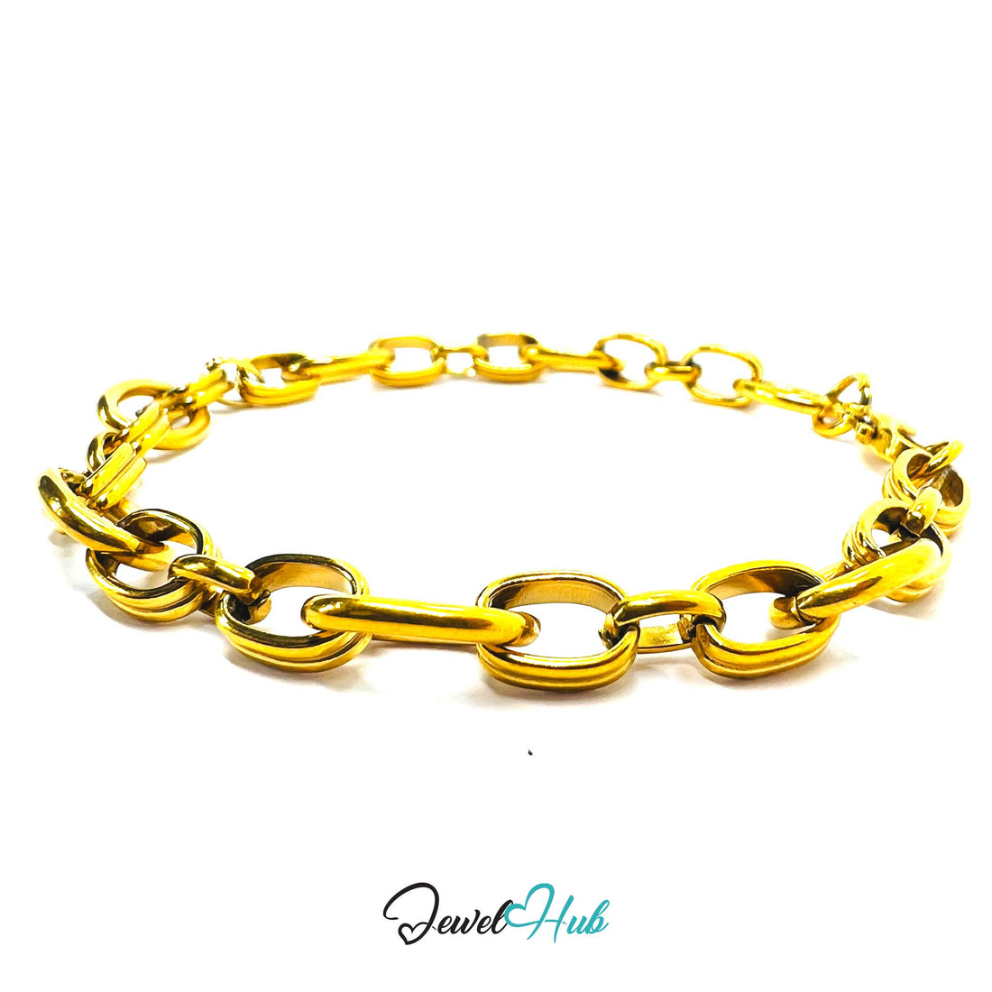Stainless Steel MiniCharm™ Double Band Oval Loop Gold Bracelet