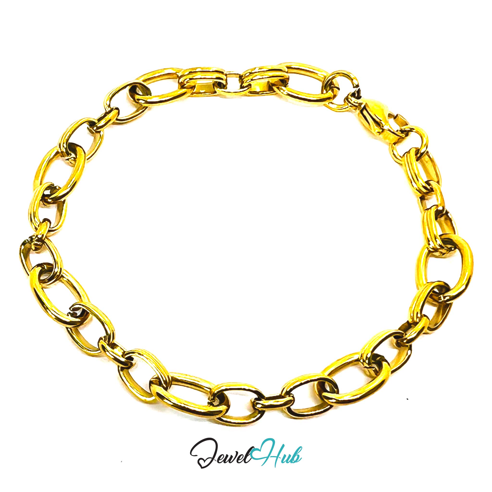 Stainless Steel MiniCharm™ Double Band Oval Loop Gold Bracelet