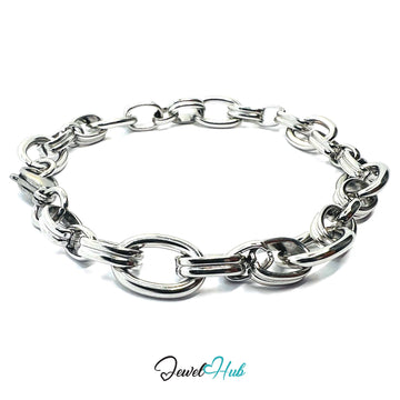 Stainless Steel MiniCharm™ Double Band Oval Loop Silver Bracelet