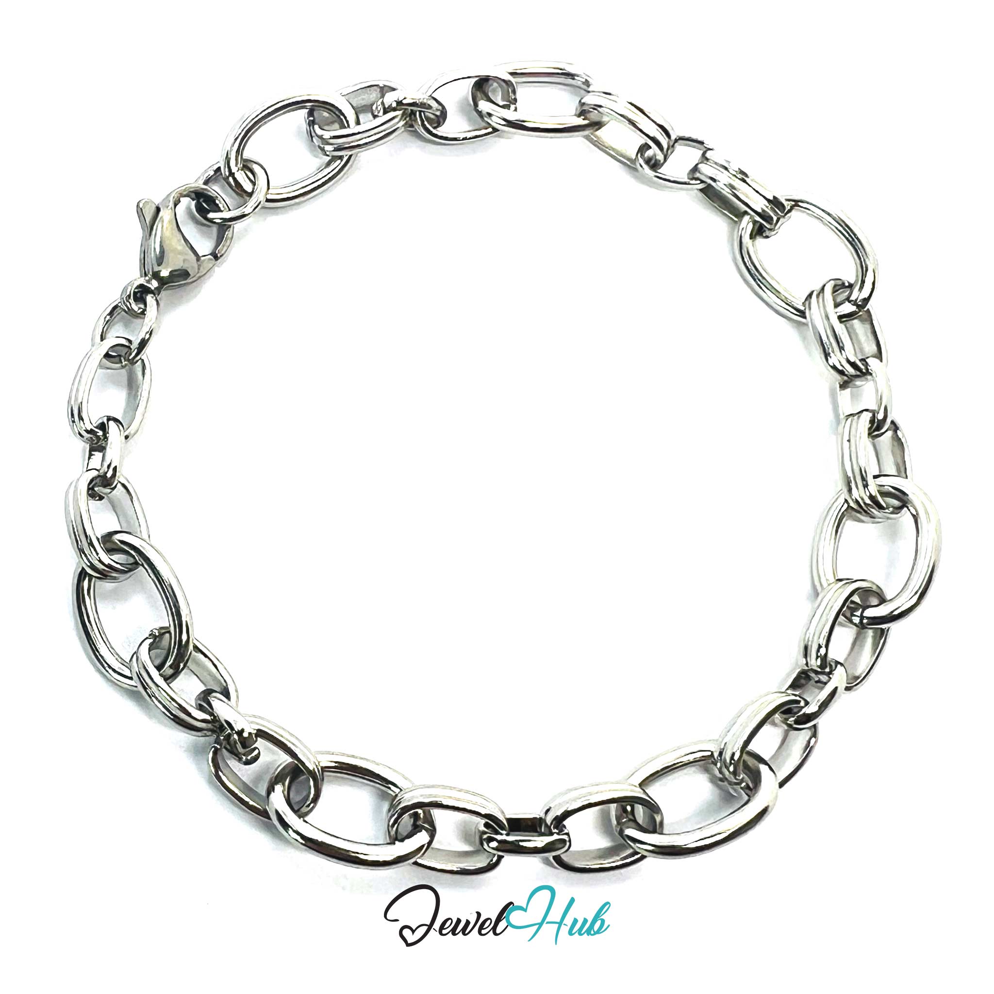 Stainless Steel MiniCharm™ Double Band Oval Loop Silver Bracelet