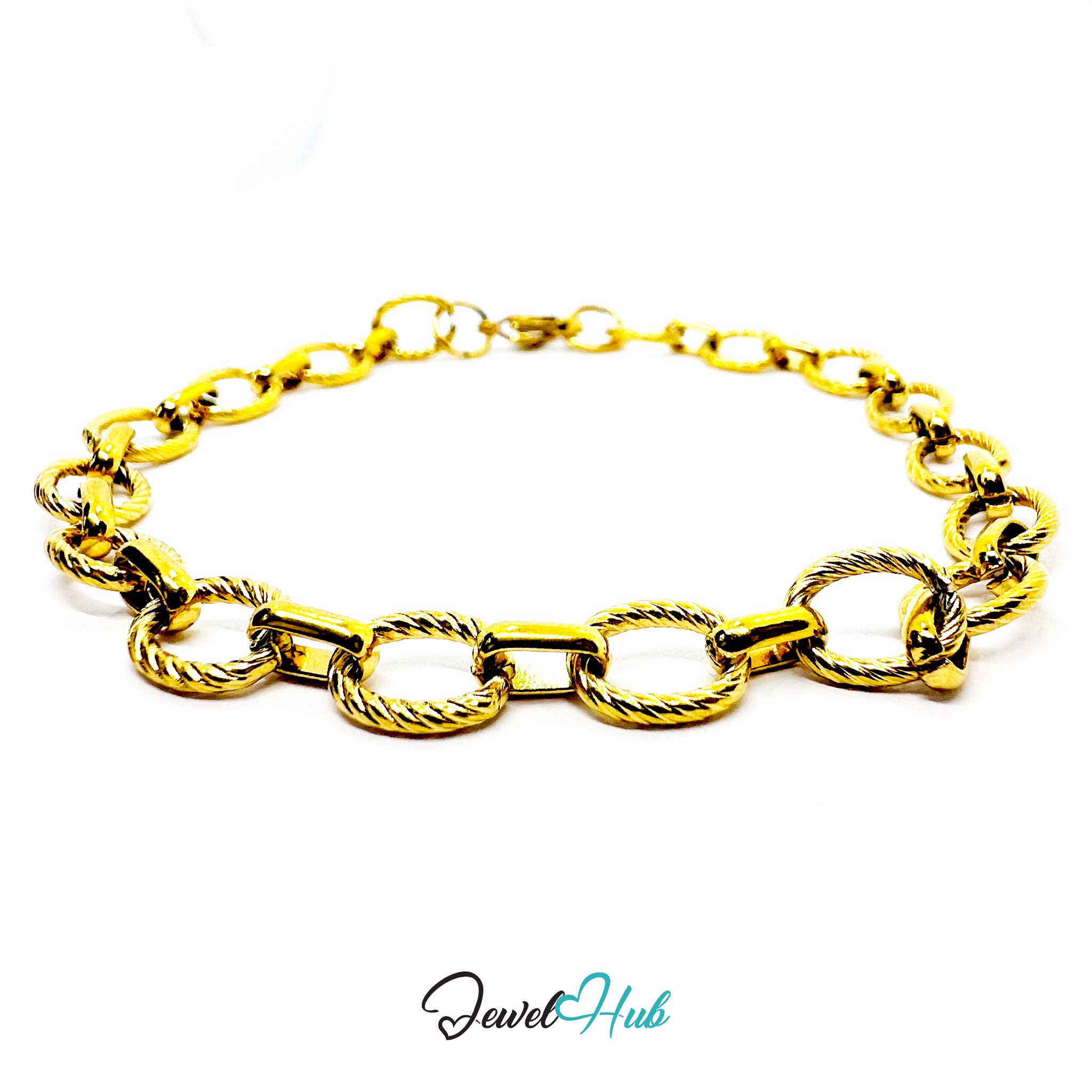 Stainless Steel MiniCharm™ Rope and Circle Link Gold Bracelet