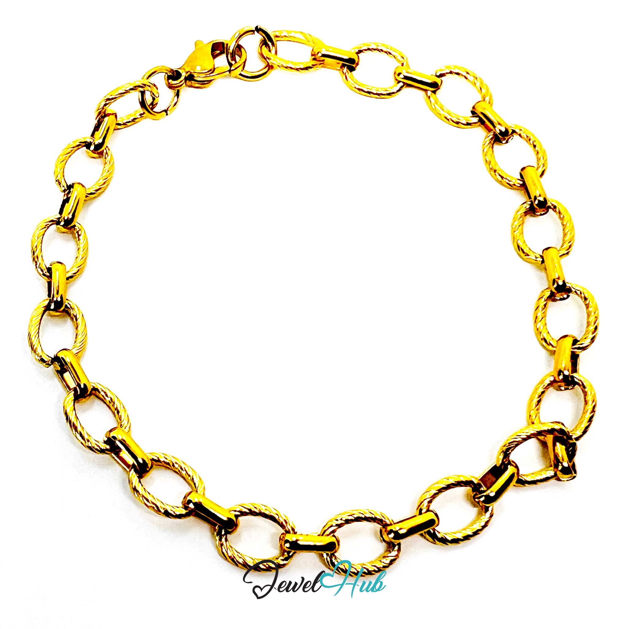Stainless Steel MiniCharm™ Rope and Circle Link Gold Bracelet