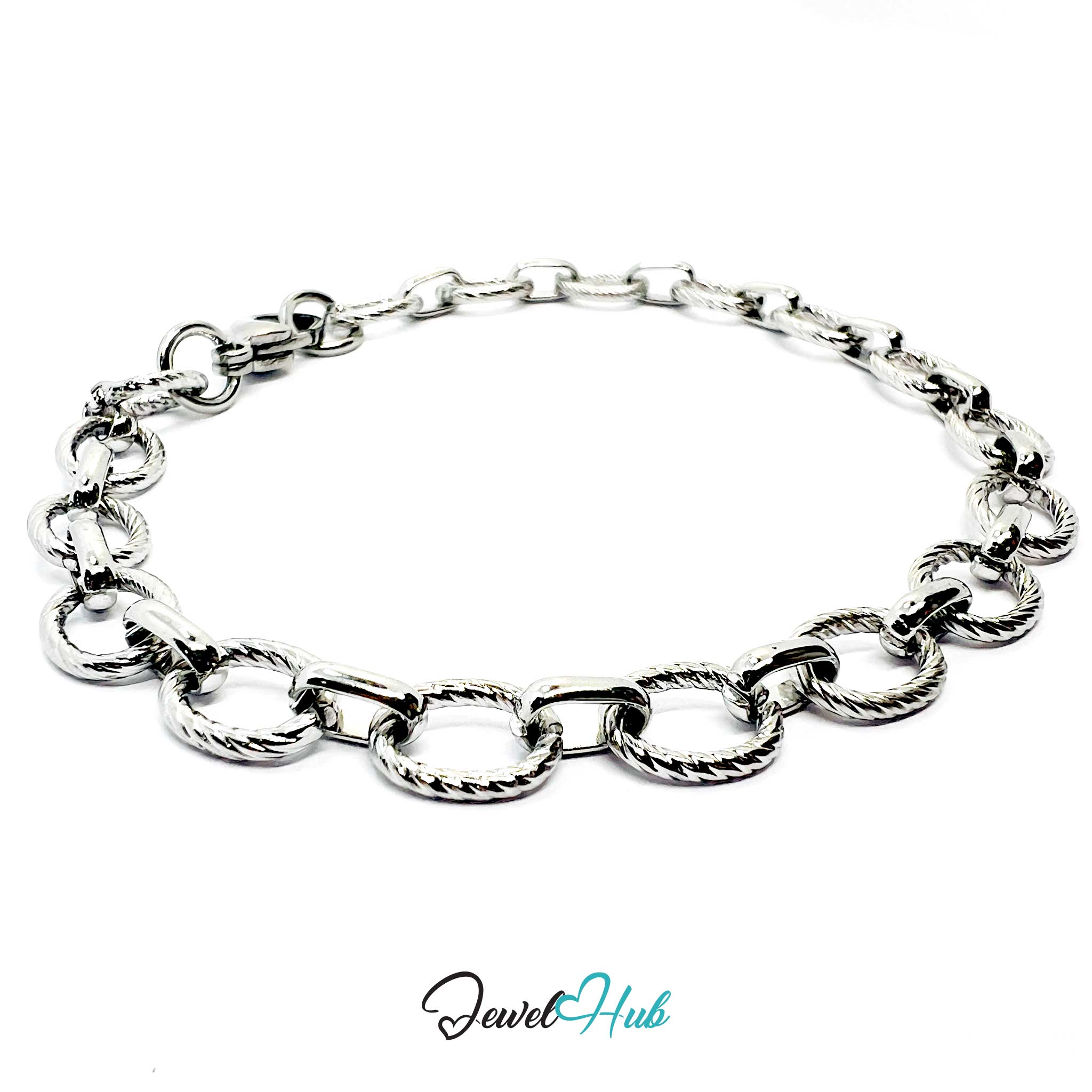 Stainless Steel MiniCharm™ Rope and Circle Link Silver Bracelet