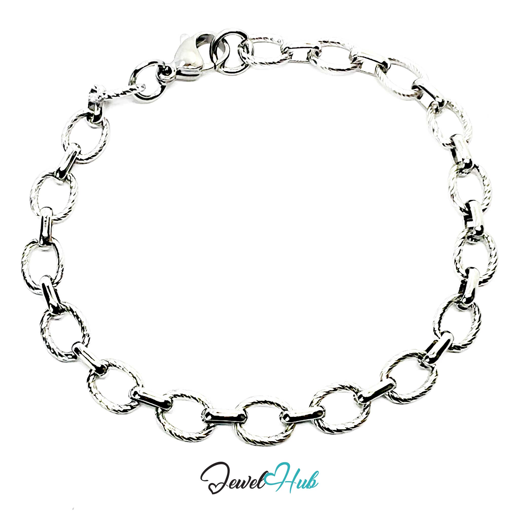 Stainless Steel MiniCharm™ Rope and Circle Link Silver Bracelet