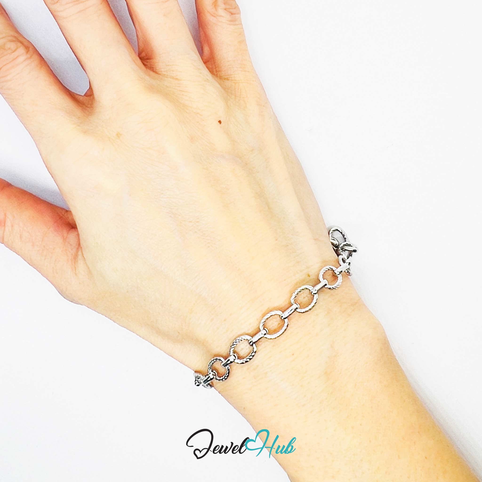 Stainless Steel MiniCharm™ Rope and Circle Link Silver Bracelet