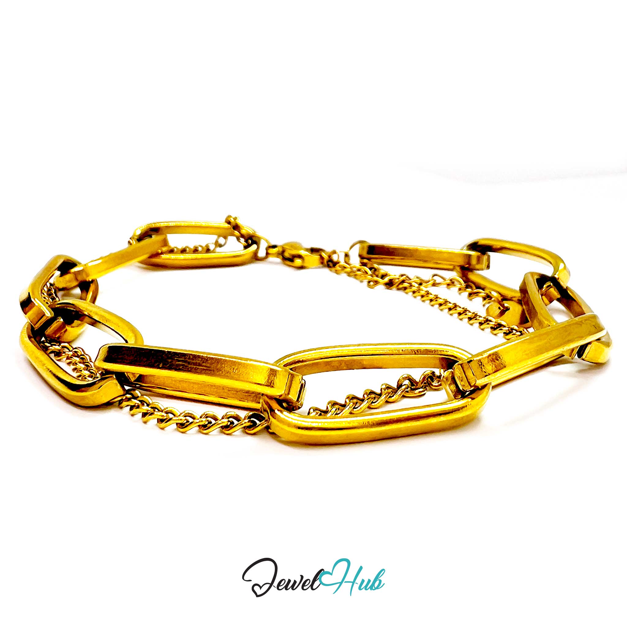Stainless Steel Dual Chain Paperclip Gold Bracelet