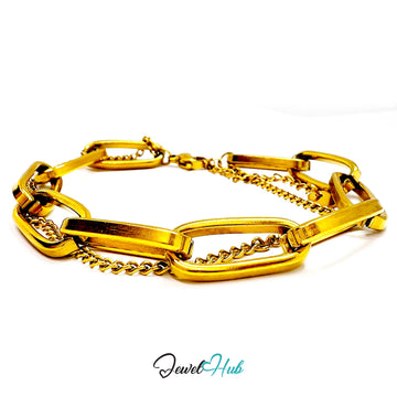 Stainless Steel Dual Chain Paperclip Gold Bracelet