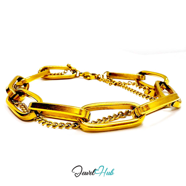 Stainless Steel Dual Chain Paperclip Gold Bracelet