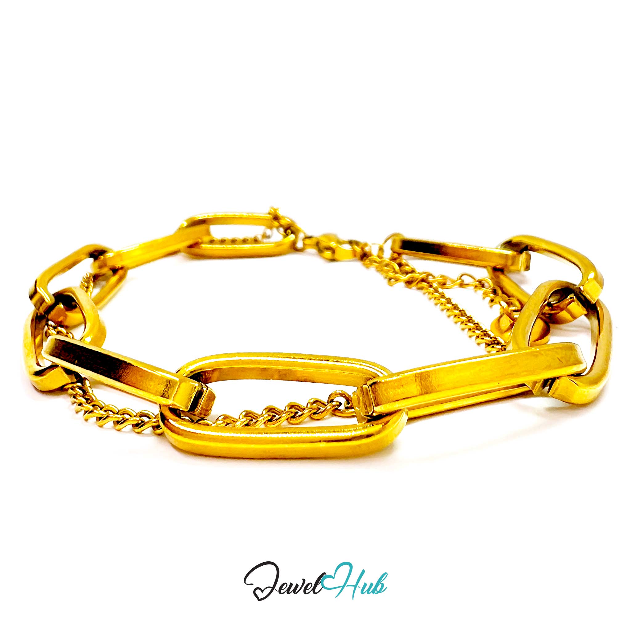 Stainless Steel Dual Chain Paperclip Gold Bracelet