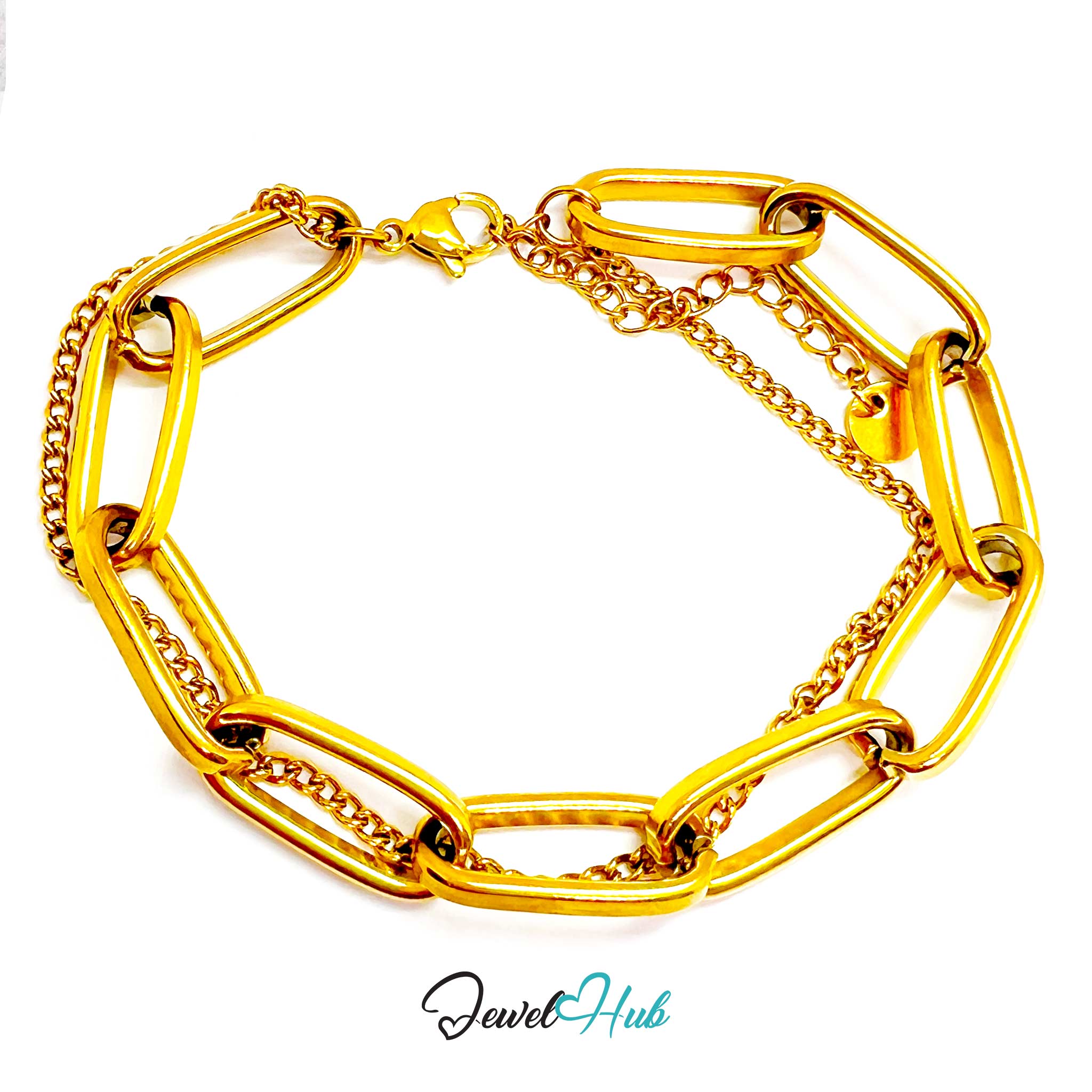 Stainless Steel Dual Chain Paperclip Gold Bracelet