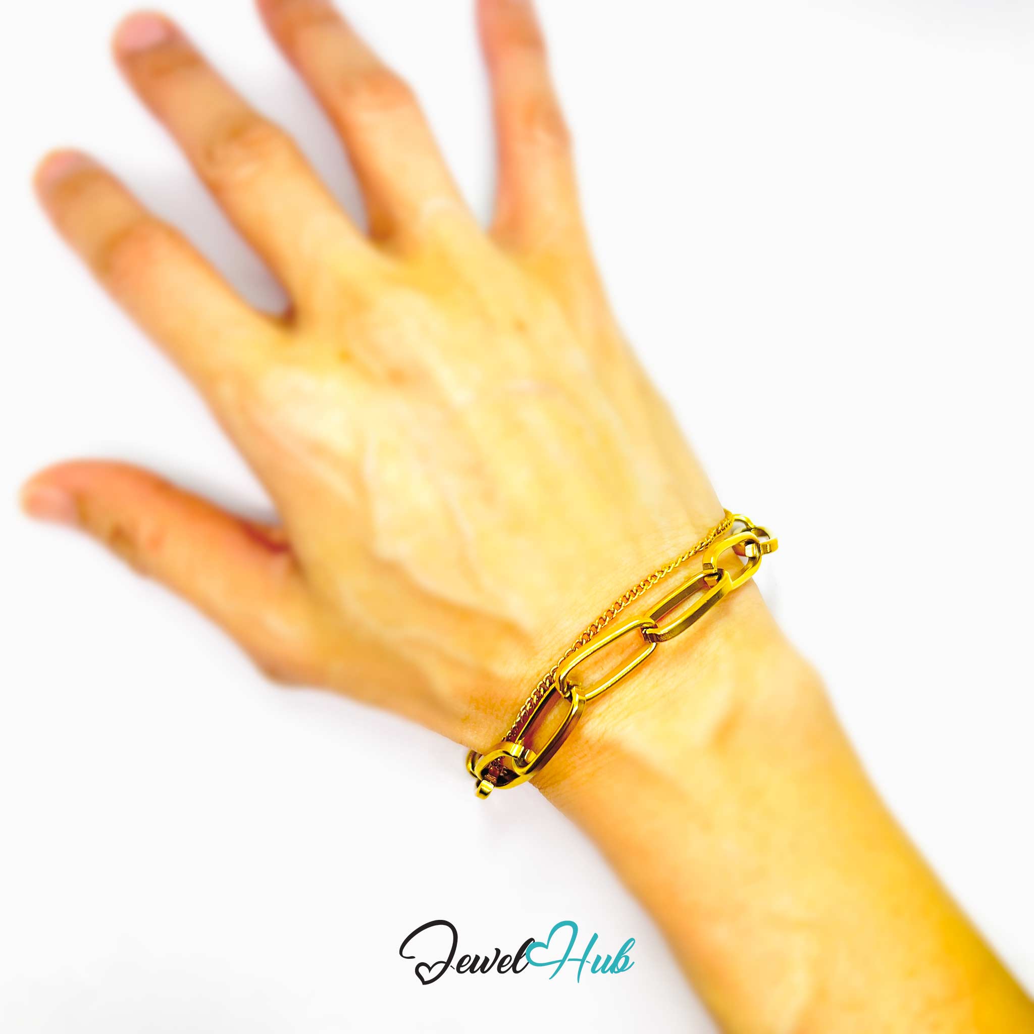 Stainless Steel Dual Chain Paperclip Gold Bracelet