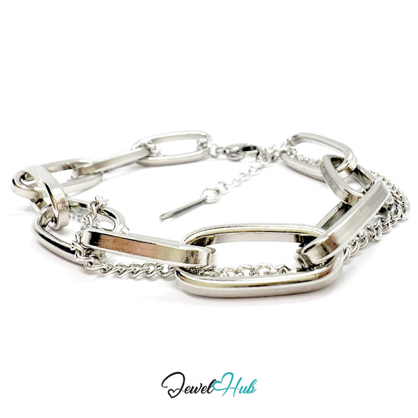 Silver chain bracelet on a white background with 'Jewel Hub' branding.