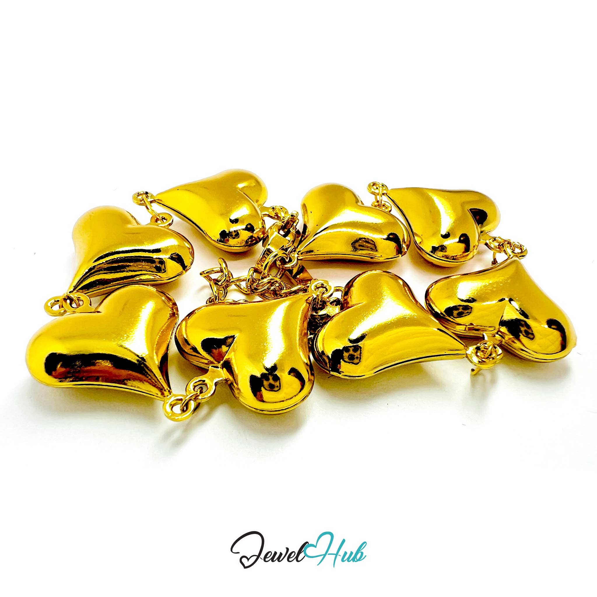 Gold heart-shaped bracelet on a white background with 'Jewel Hub' branding.