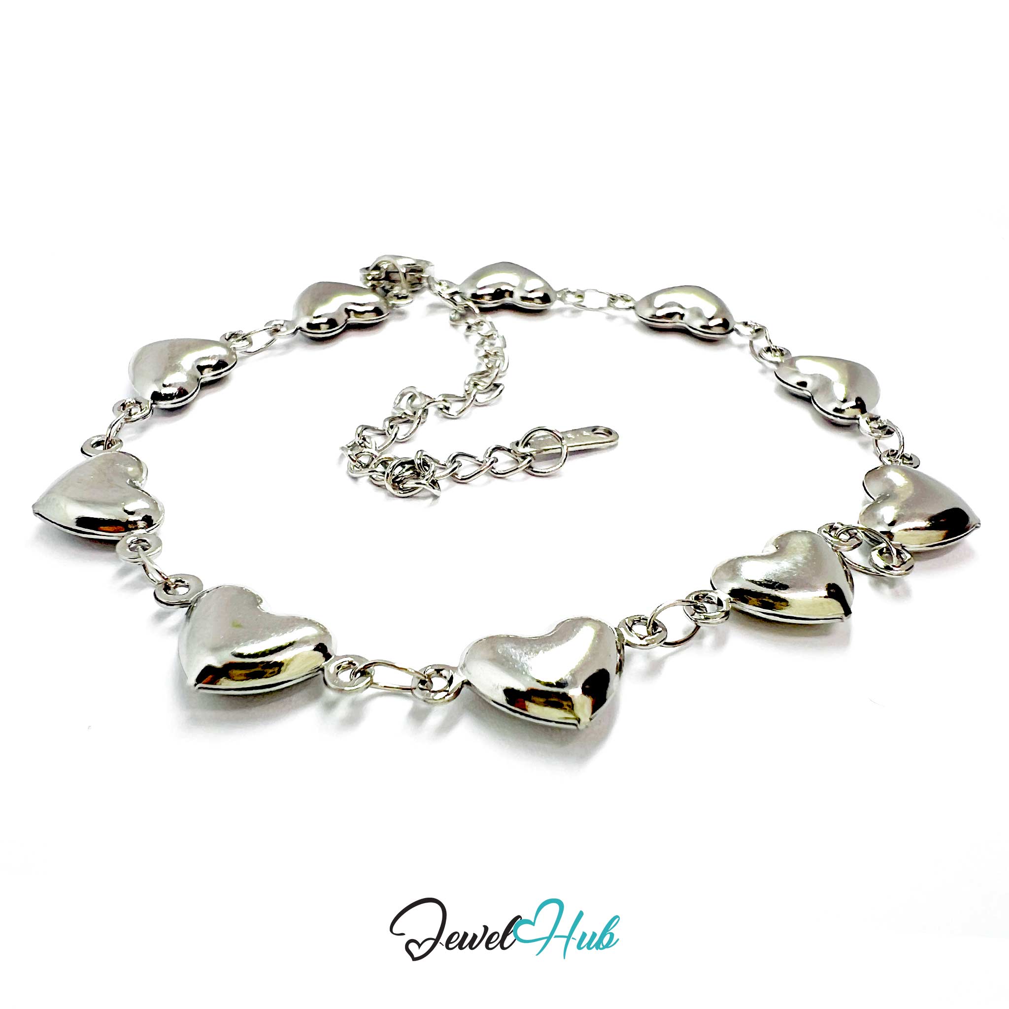 Stainless Steel Mini Bubble Heart Charms Silver Bracelet