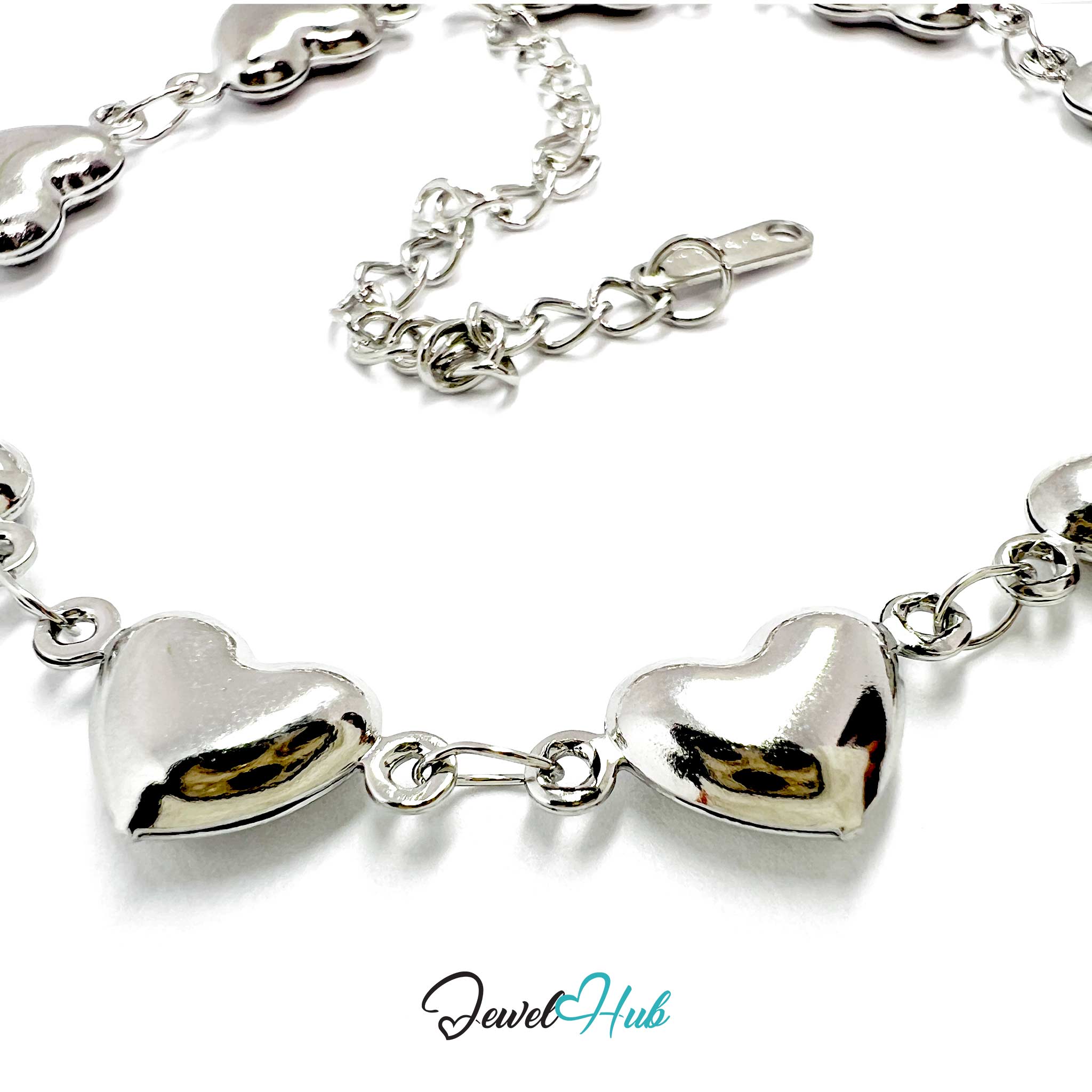 Stainless Steel Mini Bubble Heart Charms Silver Bracelet