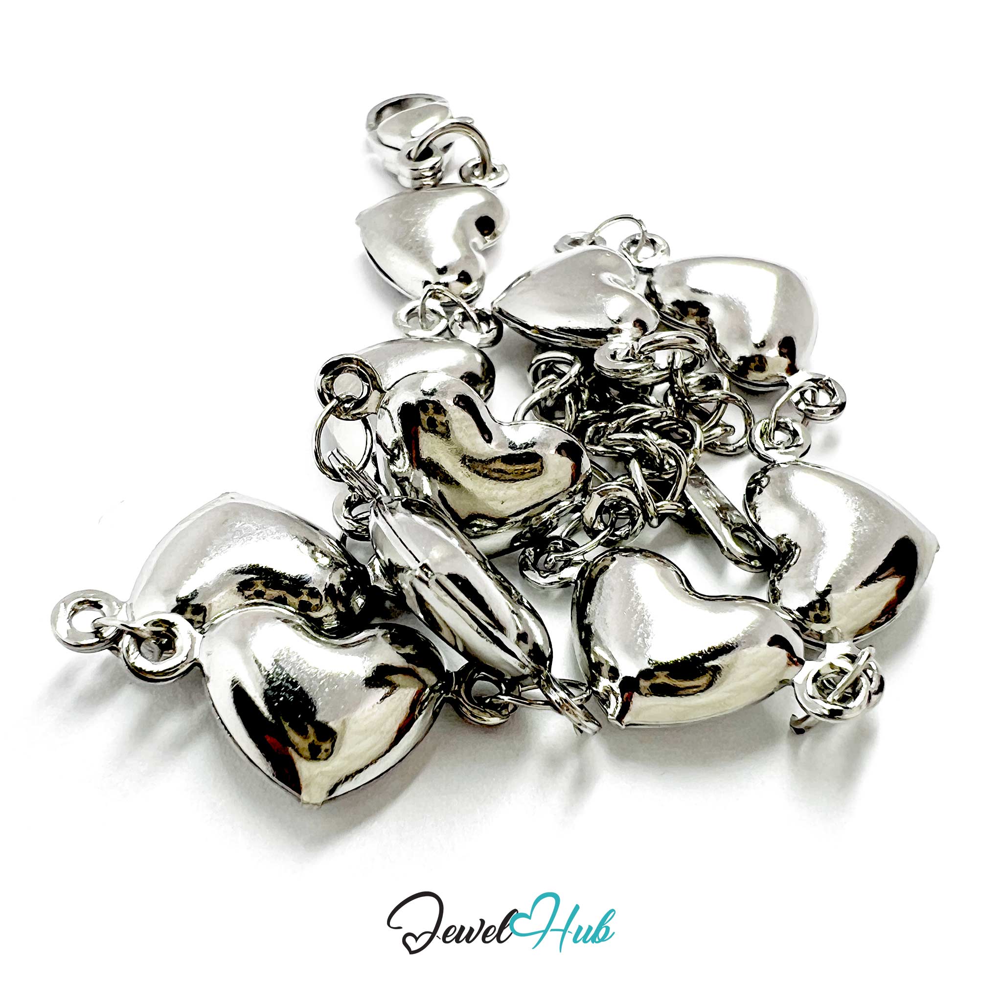 Stainless Steel Mini Bubble Heart Charms Silver Bracelet