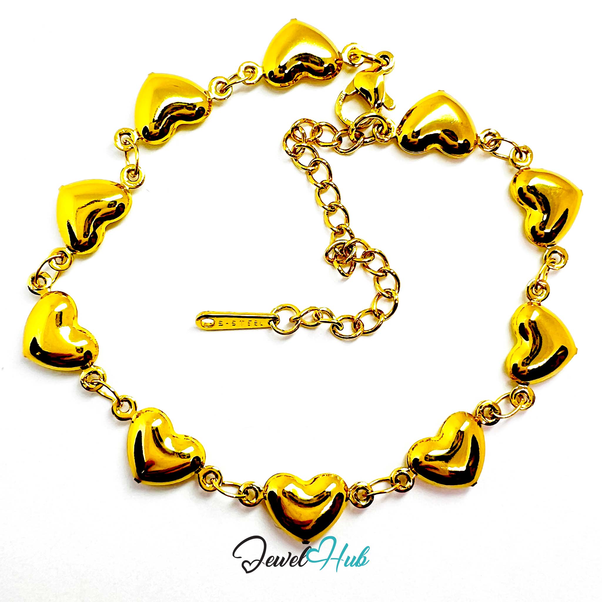 Stainless Steel Mini Bubble Heart Charms Gold Bracelet