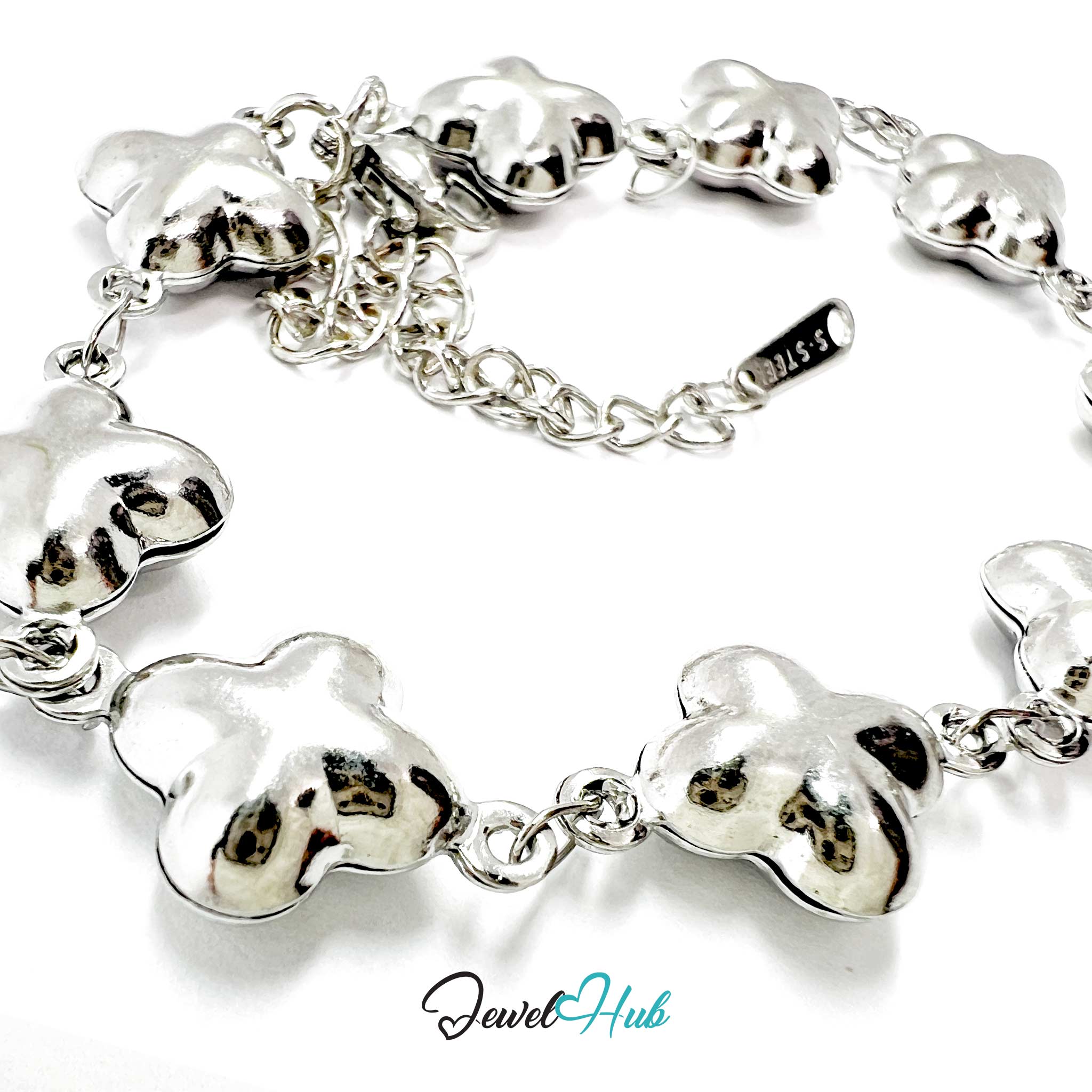 Stainless Steel Bubble Clover Charms Silver Bracelet