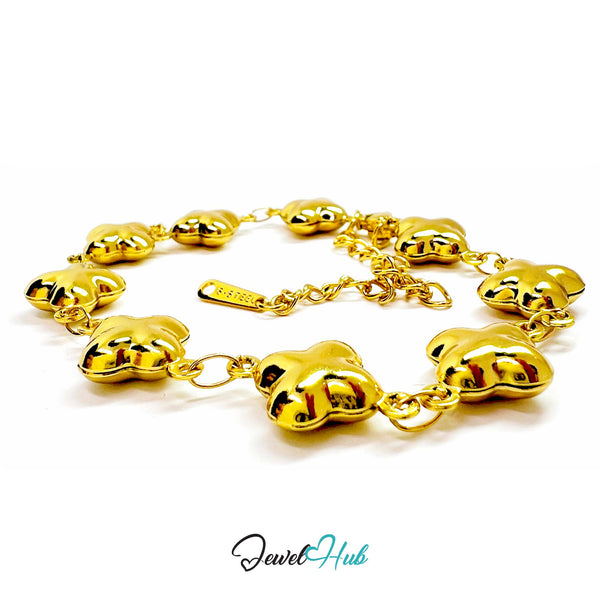 Stainless Steel Bubble Clover Charms Gold Bracelet