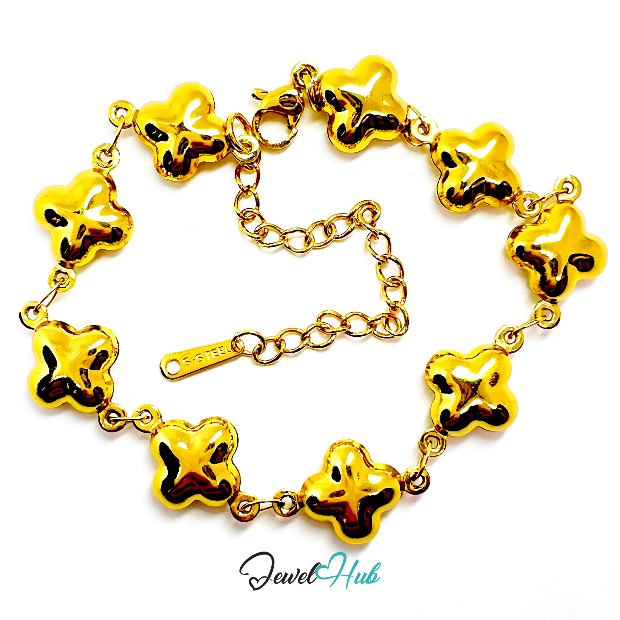 Stainless Steel Bubble Clover Charms Gold Bracelet