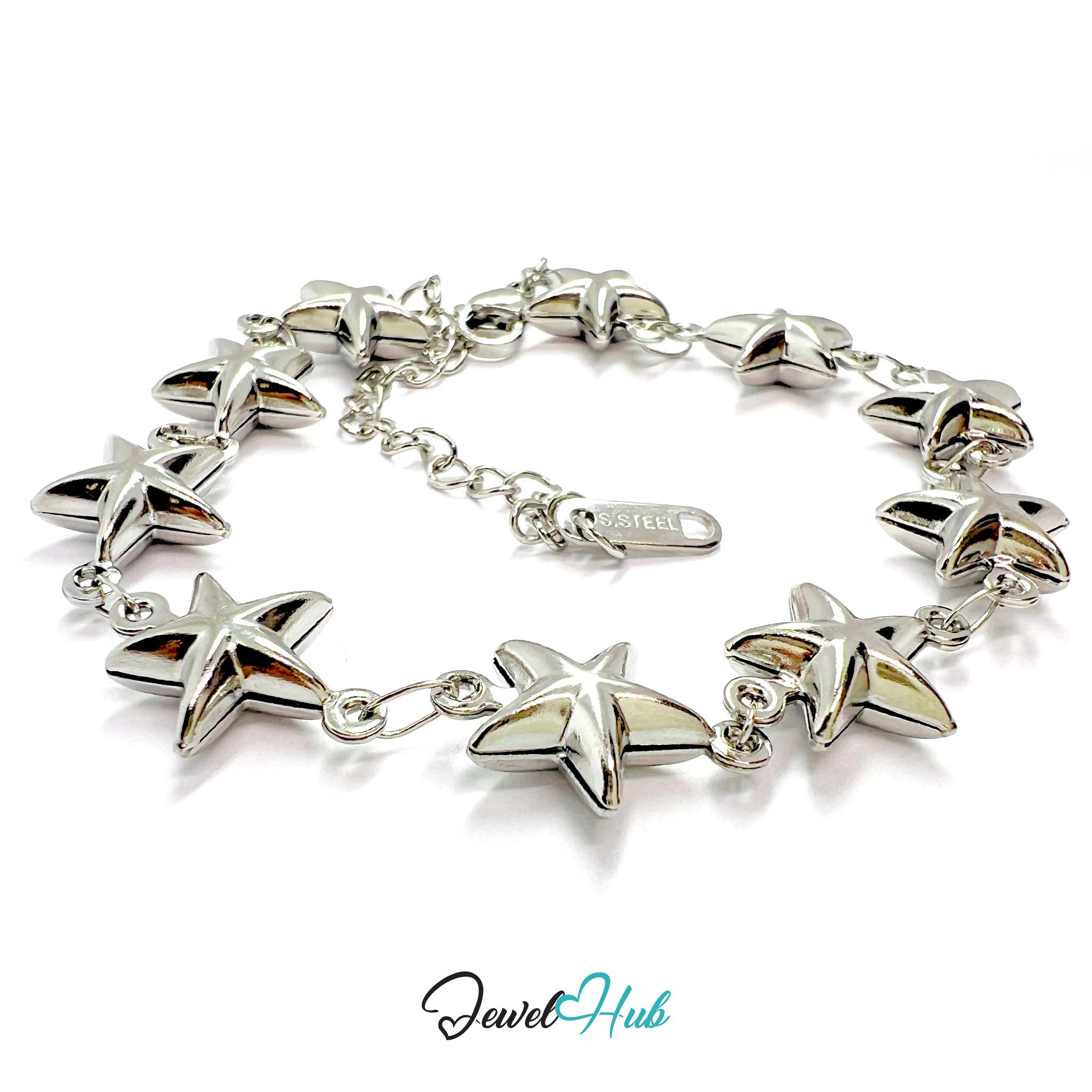 Stainless Steel Bubble Star Charms Silver Bracelet